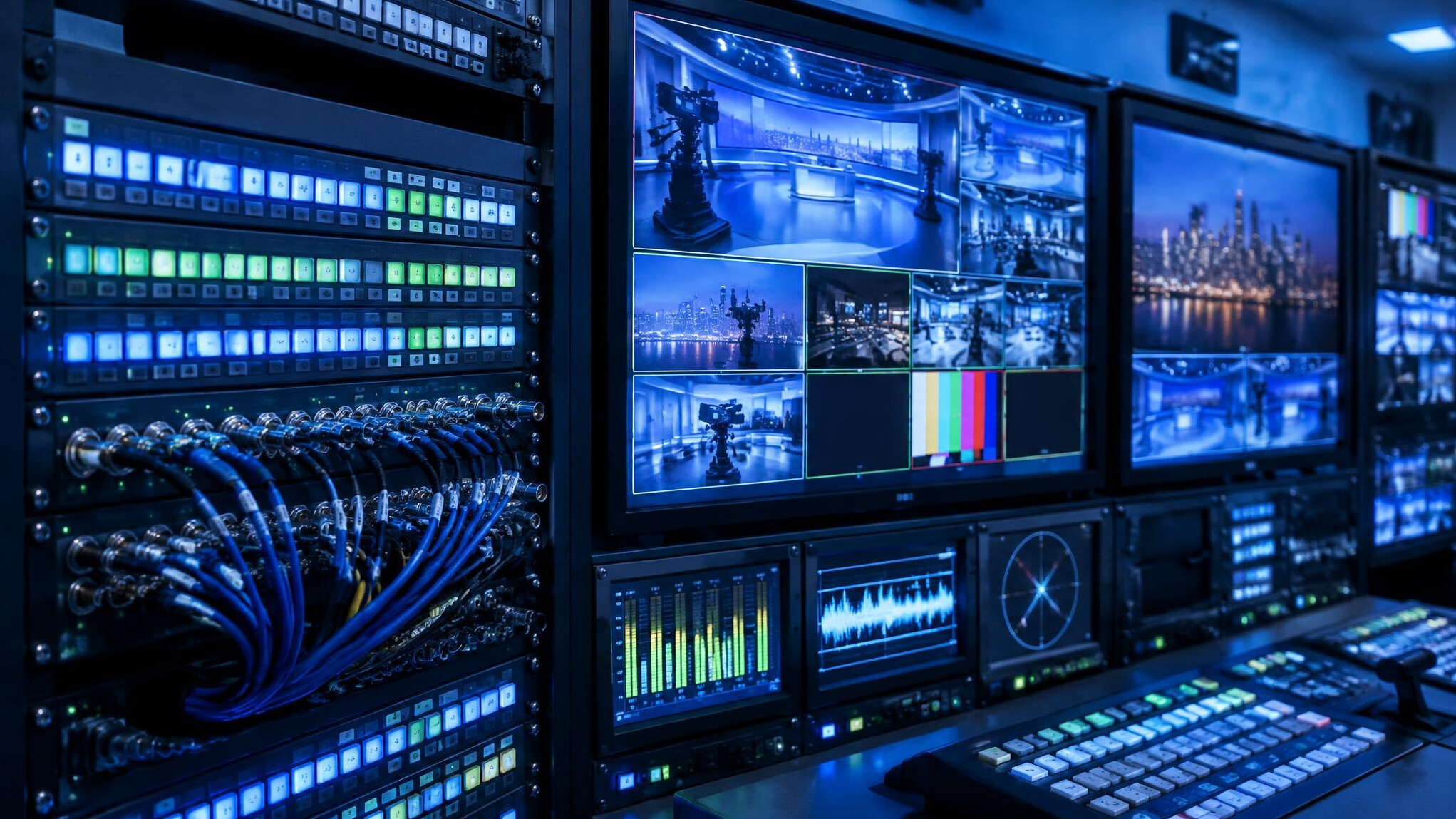 Broadcast studio equipment with signal routing panels