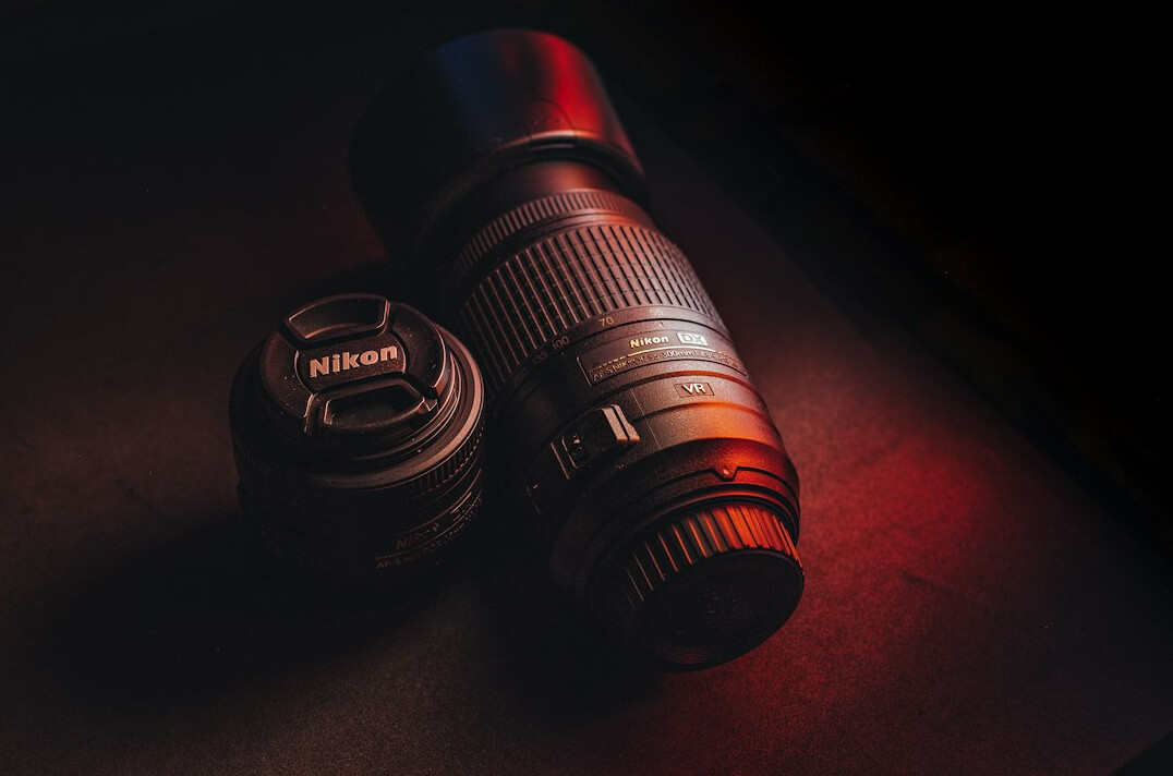 Close-up of a professional camera lens